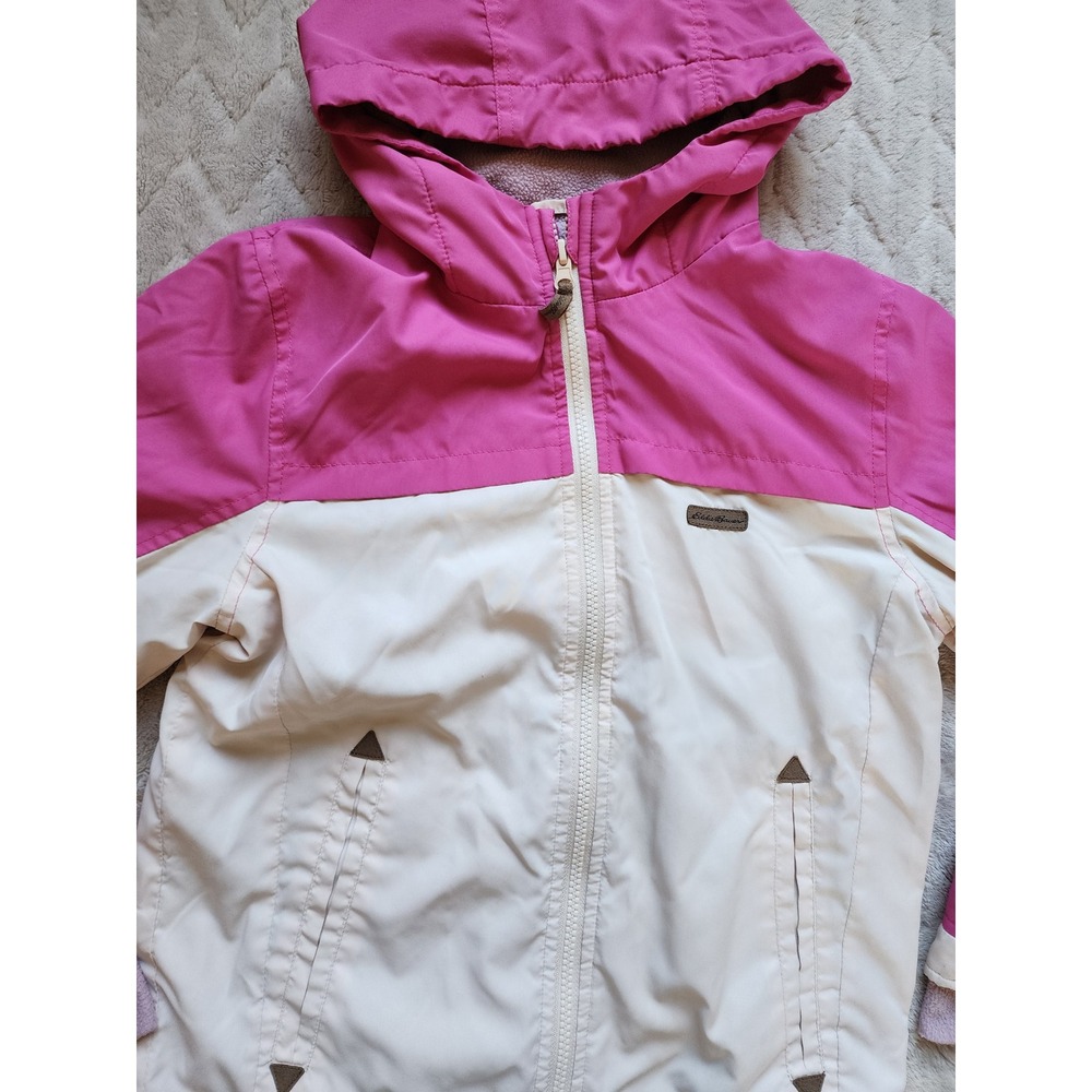 Eddie Bauer Kids Pink Cream Fleece Lined Hooded Windbreaker Jacket Size M 8/10